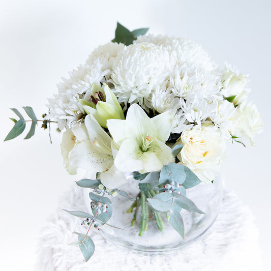 Sympathy fishbowl flower arrangement | flower delivery Perth